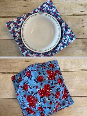 Microwave / Ice Cream Bowl Cozy Red White & Blue Floral Bowl All Cotton